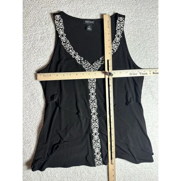 White House Black Market Womens Sz M Black White Floral Sleeveless Tiered Blouse - Picture 7 of 7